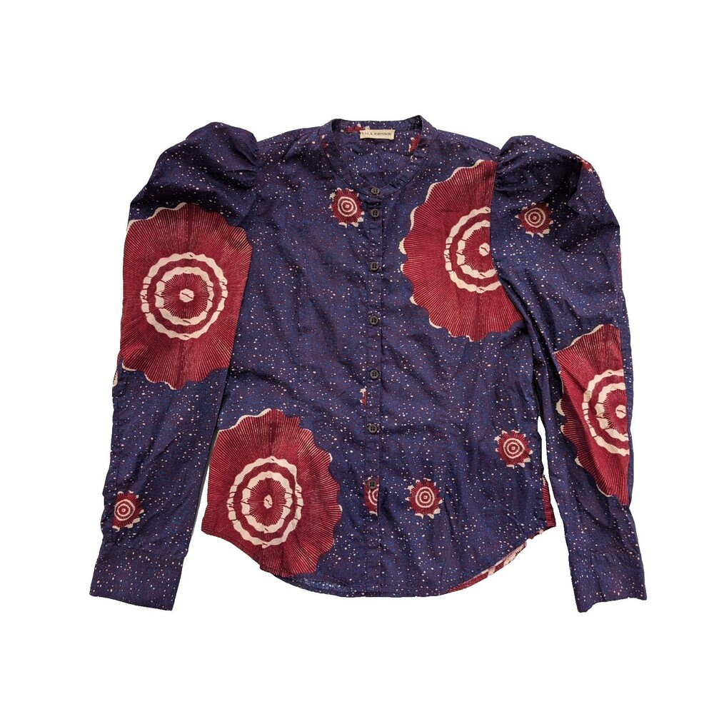 ULLA JOHNSON Puff Sleeve Blouse Button Up Midnight Size 6 / Small Cotton Boho